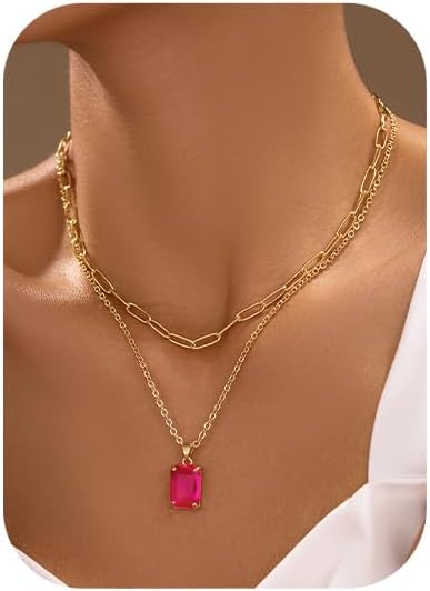 Gold Layered Pendant Necklaces for Women 14k Gold Plated Crystal Choker Necklace Paperclip Rhinestone Necklace Party Prom Jewelry