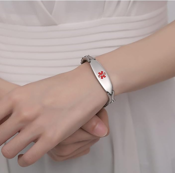 LinnaLove Fashion Shiny medical alert bracelet with Free Engraving Stainless steel Medical id bracelet for Women