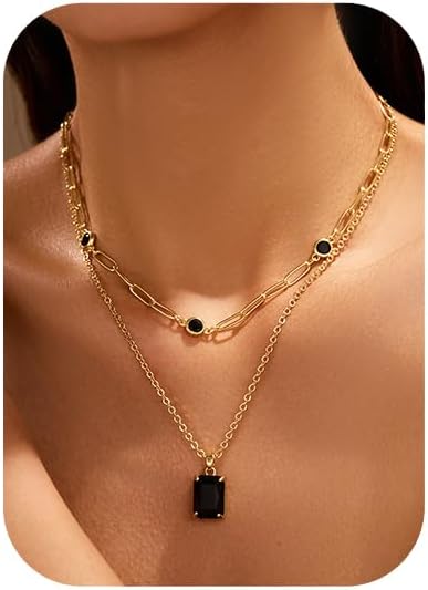 Gold Layered Pendant Necklaces for Women 14k Gold Plated Crystal Choker Necklace Paperclip Rhinestone Necklace Party Prom Jewelry