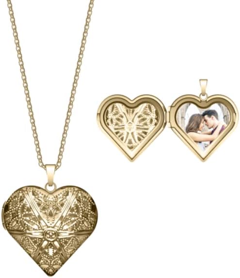 Locket Necklace for Women Girls, 18” Jewelry Chain, Picture Photo Inside, Cadenas para mujer, Personalized Custom Name Gold Locket, Customized Couples Locket, Silver, Rose Gold, Gold