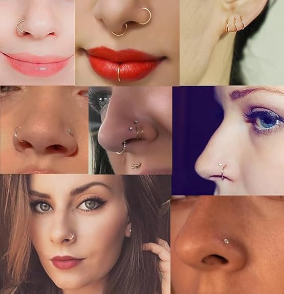 Nose Rings Studs: 8Pcs 20G Gold/Silver 316L Surgical Stainless Steel Nose Studs Hypoallergenic Corkscrew Nose Piercing Stud Jewelry for Women Men Clear Cubic Zirconia Imitation Diamond Top Size 1.5mm 2mm 2.5mm 3mm