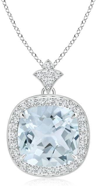 Angara Natural Aquamarine Pendant for Women | Vintage in 14K Solid Gold/Platinum With 18" Chain | March Birthday, Anniversary, Gemstone Jewelry Gift