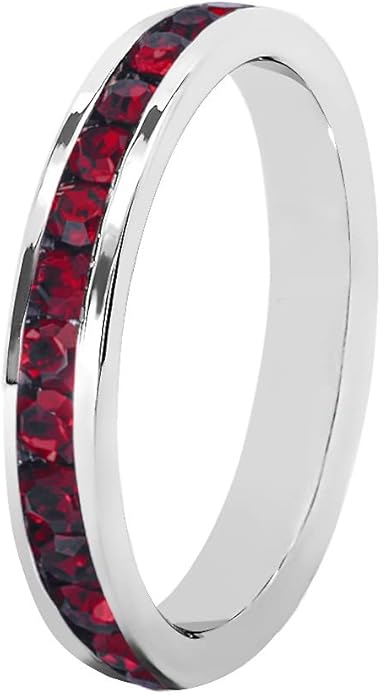 Muses Art Design Birthstone Eternity Band Ring (Channel Set/Full Round), Stackable Fashion Ring with Crystal Birthstone