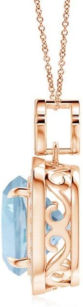 Angara Natural Aquamarine Pendant for Women | Vintage in 14K Solid Gold/Platinum With 18" Chain | March Birthday, Anniversary, Gemstone Jewelry Gift