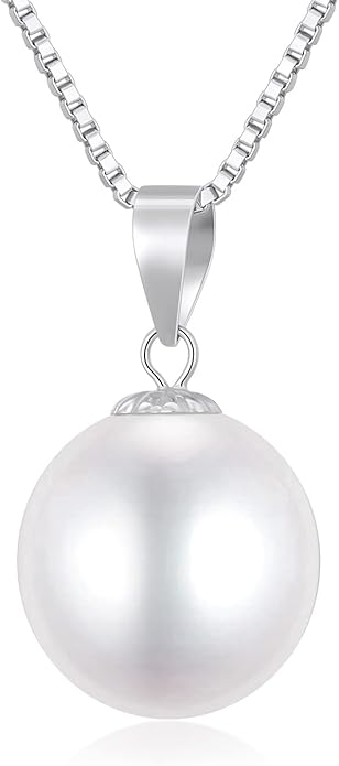 18k Gold Pearl Pendant with 14k Gold Box Chain Necklaces for Women, Jewelry Gifts for Mother/Wife, Christmas Present for Her, 18 Inch (9 mm Freshwater Cultured Pearl)