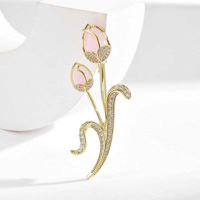 Flower Brooch for Women Girls Flower Rhinestone Brooch Gold Plated Lapel Pin Clothing Accessory Wedding Gift Fashion Jewelry for Mom Wife