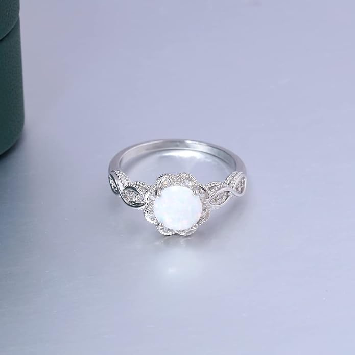 CiNily 18K Gold Plated Opal Ring-White Fire Opal & Amethyst & Cubic Zirconia Women Jewelry Gemstone Engagement Anniversary Ring Size 5-13