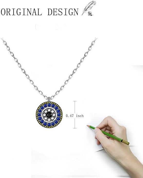 Evil Eye Necklace for Women Sterling Silver Greek Turkish Blue Evil Eye Pendant Necklace Jewelry Lucky Christmas Gifts