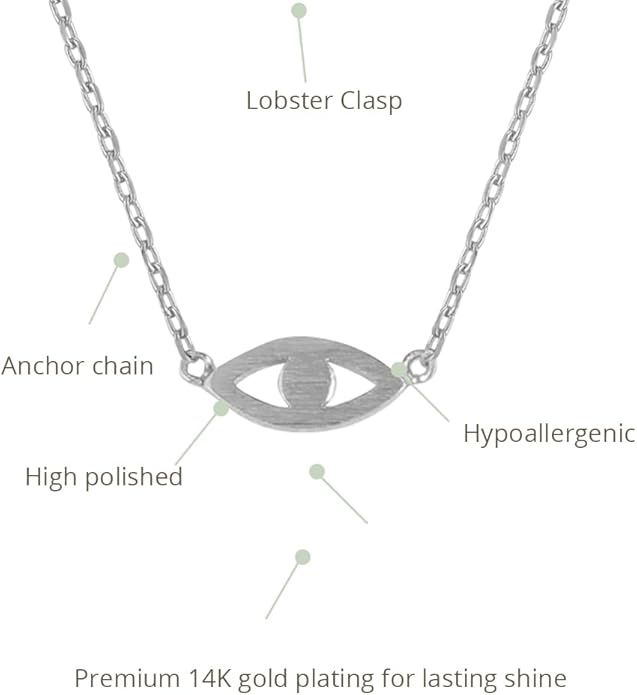 MUSTHAVE Evil Eye 18K Gold Plated Necklace With Message Card, Yellow and White Color, Anchor Chain, Best Gift Necklace, Size 16 inch + 2 inch Extender, Pendant, Gift Card