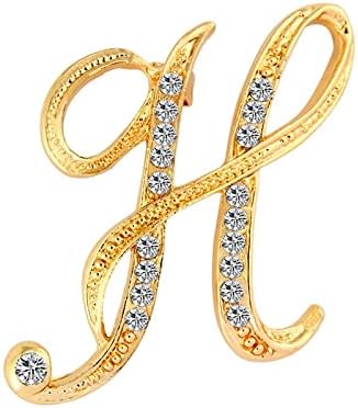 DSADKI A-Z Lette Brooch 26 Initial Pins Gold Plated Metal Brooches - Clear Crystal Rhinestone Brooch Breastpin for Women