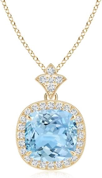 Angara Natural Aquamarine Pendant for Women | Vintage in 14K Solid Gold/Platinum With 18" Chain | March Birthday, Anniversary, Gemstone Jewelry Gift