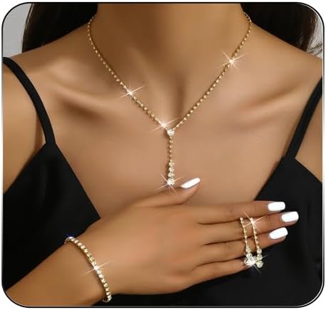 MIFYNN Rhinestone Wedding Set for Women Sparkle Crystal Earrings Necklace Bracelet Jewelry Set Wedding Party Prom Jewelry Set for Brides Bridesmaid