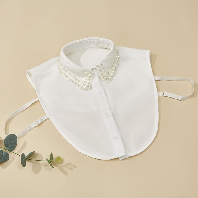 Statement Necklace for Women Girls Simulated Pearl Beaded Bib Detachable False Collar Choker Necklaces Clothing Accessory