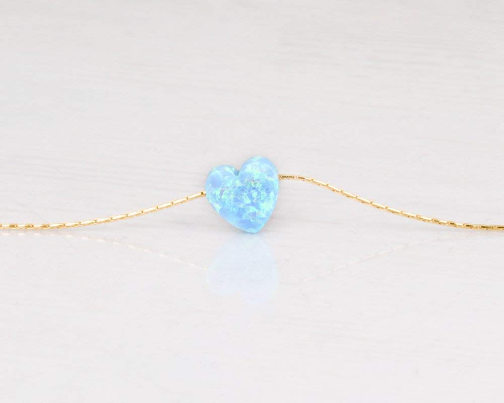 Blue Opal Heart on 14K Gold Filled Choker Necklace - Designer Handmade Thin Collar for Women - Length: 13.5 inch + 3 inch Extender (gold filled, blue)