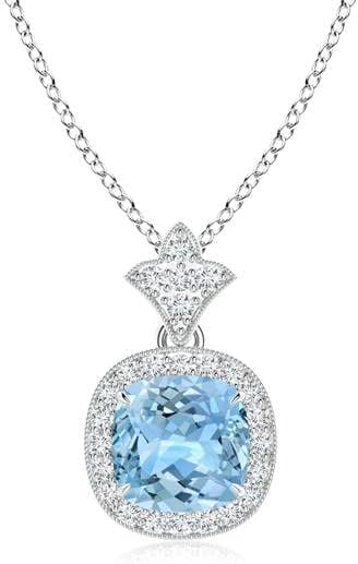 Angara Natural Aquamarine Pendant for Women | Vintage in 14K Solid Gold/Platinum With 18" Chain | March Birthday, Anniversary, Gemstone Jewelry Gift