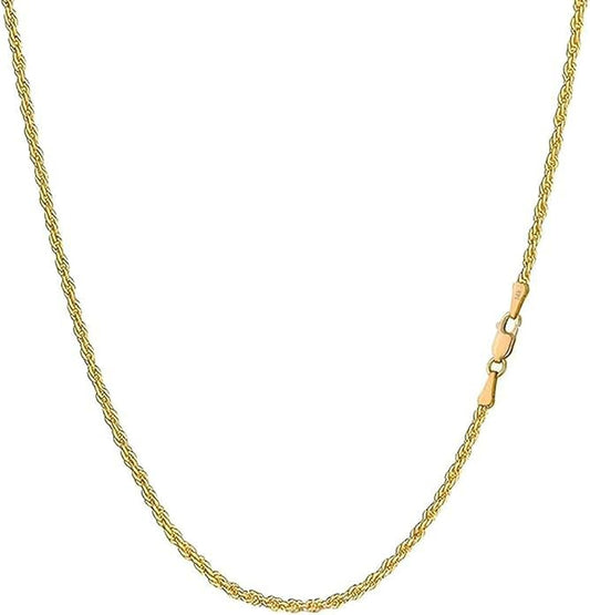 Aenmia Solid 14k Yellow Gold Rope Chain Necklace, Lobster Claw Clasp, Jewelry Gift for Women Men, 1.55-3.05mm, 16-24 inch