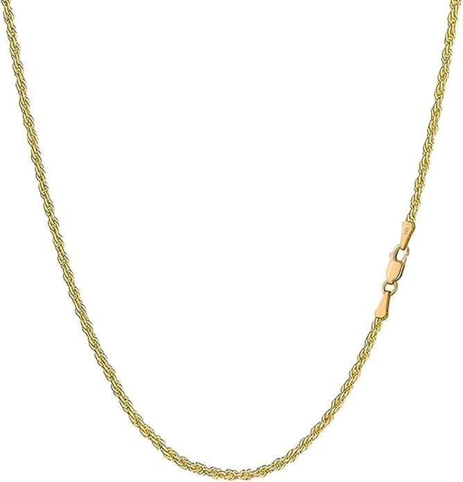 Aenmia Solid 14k Yellow Gold Rope Chain Necklace, Lobster Claw Clasp, Jewelry Gift for Women Men, 1.55-3.05mm, 16-24 inch