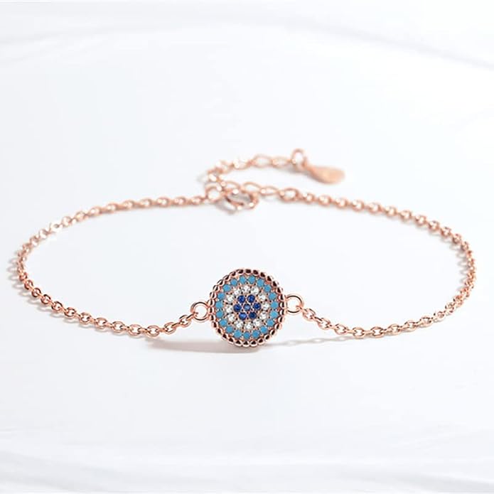14K Gold Sapphire Evil Eye Bracelet for Women,Dainty Natural Gemstone Round Devil's Eye Adjustable Chain Bracelet,Lucky Jewelry Gift for Her