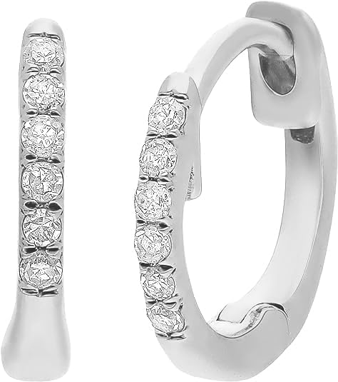 DISENO Huggie Hoop Earrings in 10k White and Yellow Gold with 0.05 ct Natural Diamonds (F-G Color, SI1-SI2 Clarity) Fine Jewelry for Women Ideal Gifts for Birthday, Wedding, Anniversaries