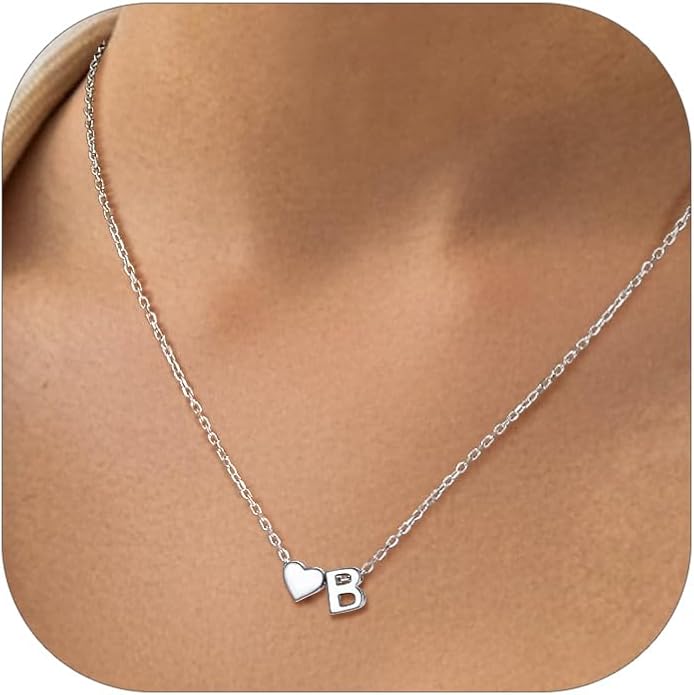 PROSILVER Initial Heart Necklace for Women, 925 Sterling Silver Tiny Heart Letter Necklace Siver, Gold Necklace, Come with Box