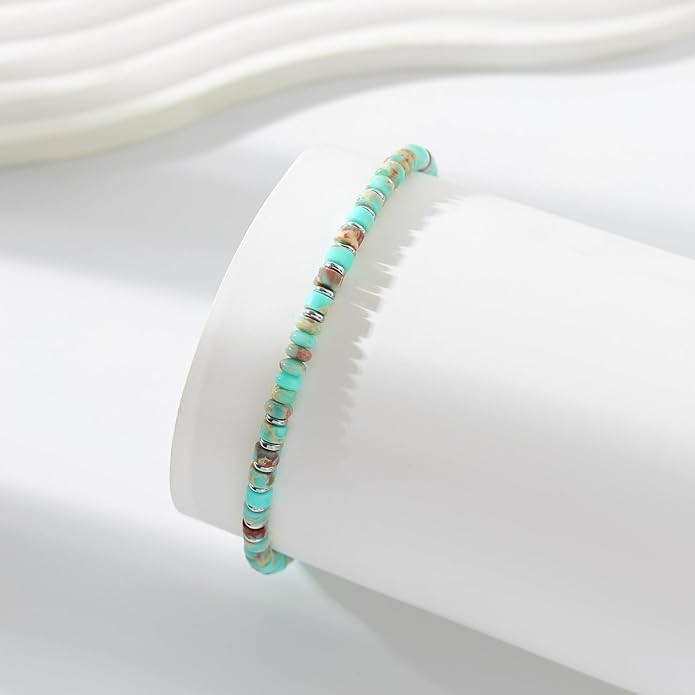 XIJIN Natural Stone Beaded Anklets for Women Handmade Beach Boho Turquoise Beads Ankle Bracelet Jewelry Gift for Her