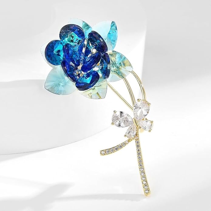 UNVAK Rhinestone Flower Brooch - Crystal Flower Pin for Women - Valentine's Day & Mother's Day Gift
