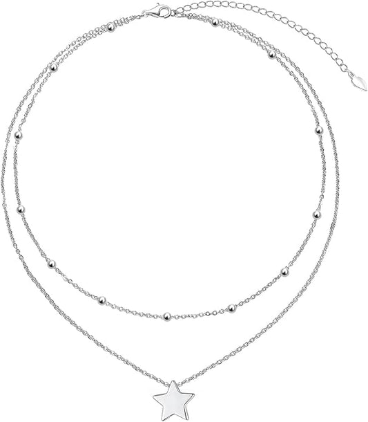 YinShan Layered Choker Necklace 925 Sterling Silver Star Moon Clavicle Jewelry Adjustable Lariat Necklaces for Women Girls Birthday Valentine's Day Gifts