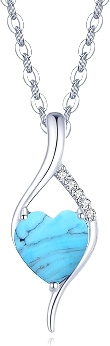 FANCIME 14K Solid White Gold Birthstone Necklace Genuine or Created 6mm Heart Gemstone Pendant with Lab Grow Diamonds Sterling Silver Chain Fine Jewelry Anniversary Birthday Gifts for Women 16" + 2"