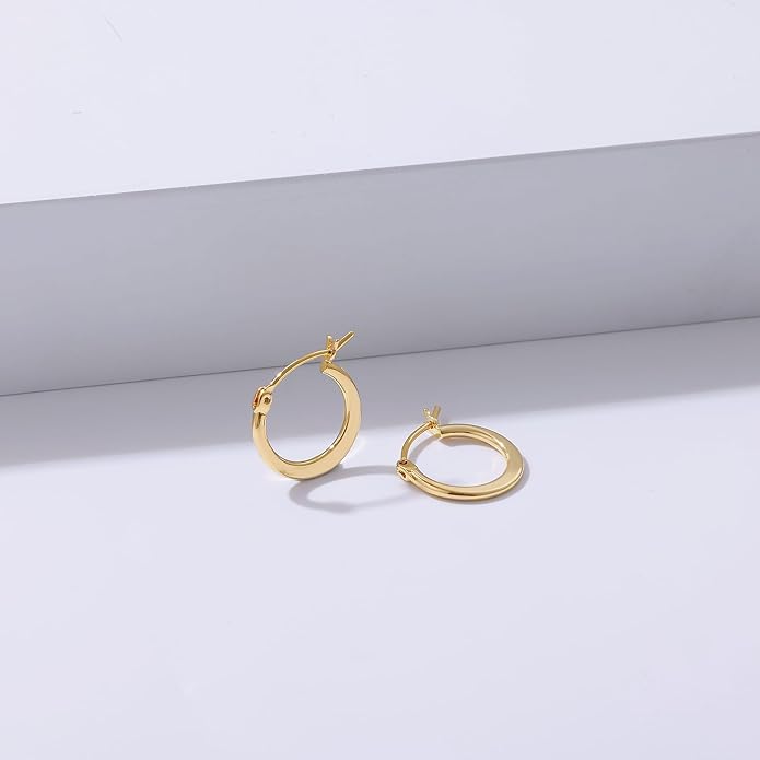 Gacimy Flattened 14K Gold Plated Hoop Earrings for Women, 14K Real Gold Plated Hoops with 925 Sterling Silver Post,Hypoallergenic Lightweight Earring