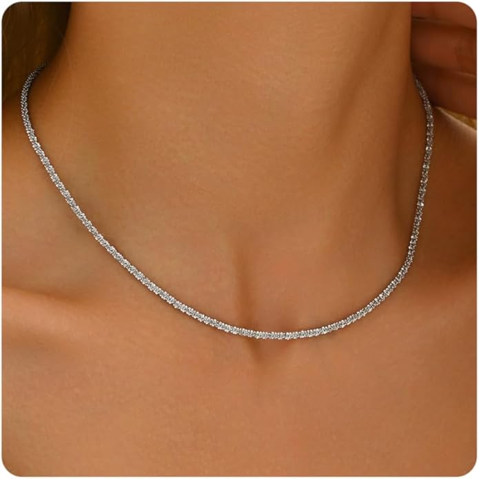 Gold Chain Necklace for Women Dainty 18K Gold Plated Thin Satellite Beaded Turquoise Necklace Simple Gold Boho Jewelry