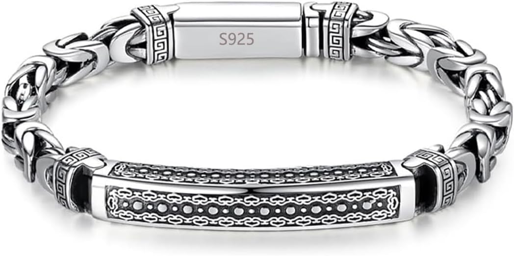 Italian Handmade Sterling Silver Mens Bracelets | Solid S925 Chain Bracelets for Men | Men's Silver Bracelet Gift for Dad, Boyfriend, Son, My Man
