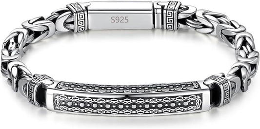 Italian Handmade Sterling Silver Mens Bracelets | Solid S925 Chain Bracelets for Men | Men's Silver Bracelet Gift for Dad, Boyfriend, Son, My Man