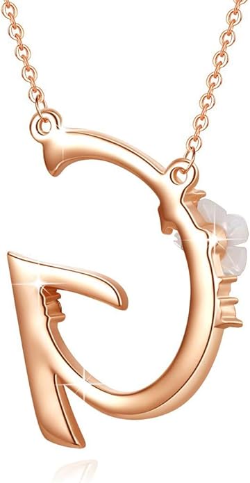 Flower Initial Letter Necklace Pink Red Blue Simulated Pearl Pendant Name Jewelry Made with Austrian Crystals Rose Gold Plated Anniversary Birthday Gifts for Women,18"+2"