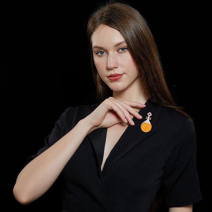 14K Gold Pipa-Shaped Brooch with Moissanite Accents - Elegant Chinoiserie Handcrafted Jewelry, Unique Shawl Pin for Women, Ideal Gift for Birthdays and Special Events