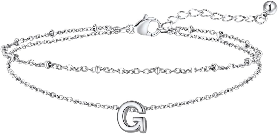 FaithHeart Initial Ankle Bracelets for Women, Waterproof 14k Gold Plated Initial Anklets Non Tarnish Stainless Steel Layered Anklet Summer Beach Foot Jewelry