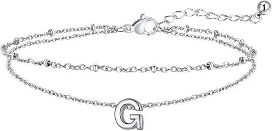 FaithHeart Initial Ankle Bracelets for Women, Waterproof 14k Gold Plated Initial Anklets Non Tarnish Stainless Steel Layered Anklet Summer Beach Foot Jewelry