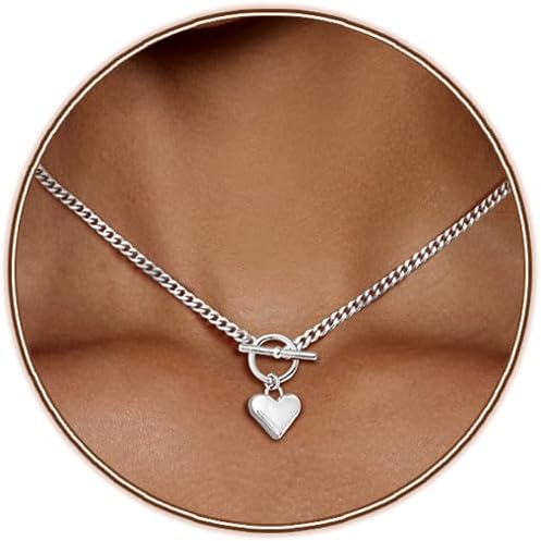 Zeffy Cute Heart Necklace 18k Gold/Silver Plated Tiny Heart Pendant Choker Necklaces Gold Love Heart Chain Necklace for Women Dainty Gold Jewelry Valentines Day Gifts for Women Girls Teen Girls