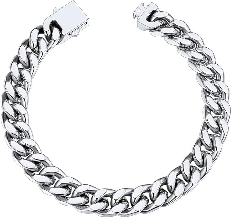 ChainsHouse Stainless Steel Cuban Link Bracelet for Men, 5mm/7mm/9mm/12mm Width, 7.5"/8.3"/9" Length, Black/18K Gold Plated Chain Wrist Bracelets for Men, with Gift Box