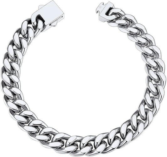 ChainsHouse Stainless Steel Cuban Link Bracelet for Men, 5mm/7mm/9mm/12mm Width, 7.5"/8.3"/9" Length, Black/18K Gold Plated Chain Wrist Bracelets for Men, with Gift Box