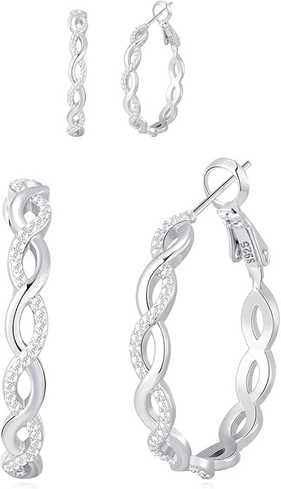 Senteria 925 Sterling Silver Earrings Hoops for Women Lightweight Twisted Hoop Earrings With Cubic Zirconia Hypoallergenic Hoops Earrings (20/30/40/50/60MM)