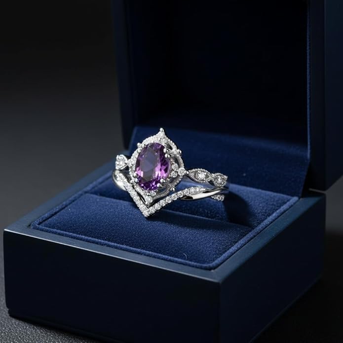 Oval Cut Vintage Gemstone Engagement Rings set for Women S925 Sterling Silver/10K/14K/18K Gold Birthstone Promise Anniversary Bridal Set Ring for her