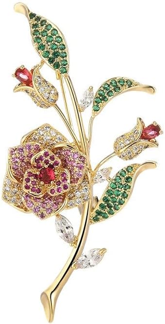 Flower Brooch for Women Girls Flower Rhinestone Brooch Gold Plated Lapel Pin Clothing Accessory Wedding Gift Fashion Jewelry for Mom Wife