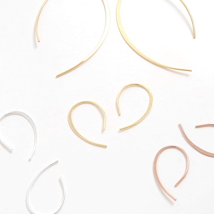 Upside Down Hoop Earrings - Hypoallergenic Lightweight Wire Needle Drop Dangle Threader Hoops for Women, Safe for Sensitive Ears - Plated in 925 Sterling Silver or 18k Gold