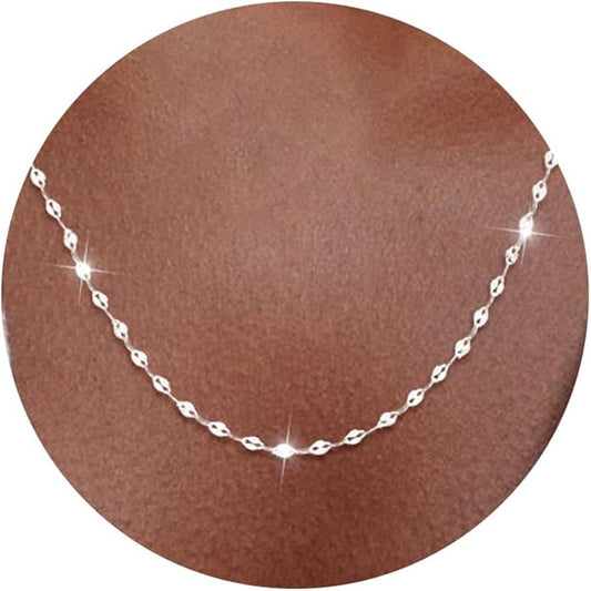 925 Sterling Silver Chain Necklace Link Chain Necklace for Women Simple Dainty 16K Gold Plated Necklace for Women Minimalist Waterproof Silver Necklace Trendy Jewelry Gifts