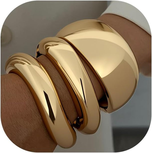 Chunky Gold Bangle Bracelets for Women, 14k Dainty Gold Cuff Stackable Bracelet Set, Trendy Bracelet Stack Fashion Jewelry Gifts