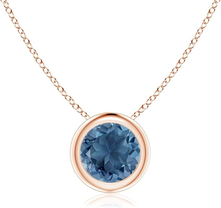Angara Natural London Blue Topaz Solitaire Pendant for Women | Round Blue Topaz Pendant Necklace in 14K Solid Gold/Silver/Platinum With 18" Chain | December Birthday, Gemstone Jewelry Gift