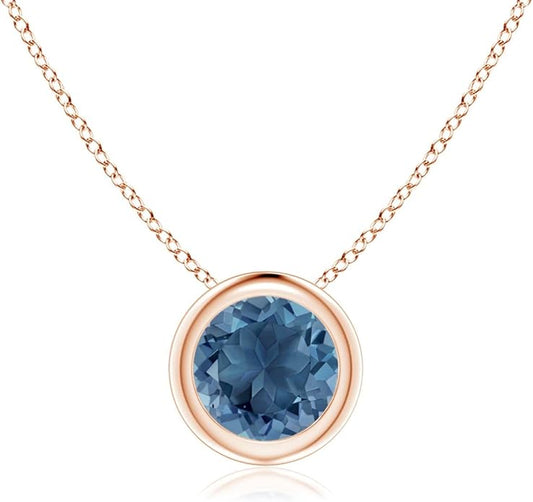 Angara Natural London Blue Topaz Solitaire Pendant for Women | Round Blue Topaz Pendant Necklace in 14K Solid Gold/Silver/Platinum With 18" Chain | December Birthday, Gemstone Jewelry Gift