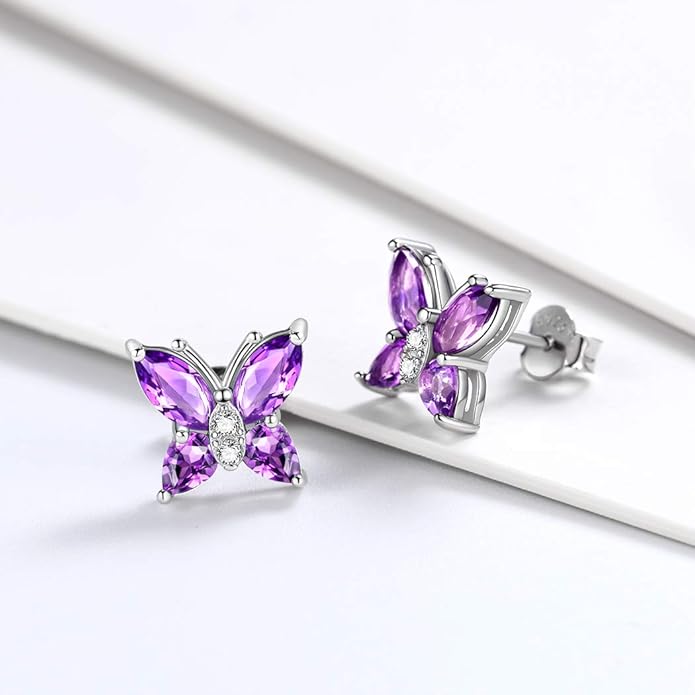 Aurora Tears Butterfly Jewelry,Women 925 Sterling Silver Butterflies Birthstone Pendant Necklace/Earrings/Rings Wedding Gift
