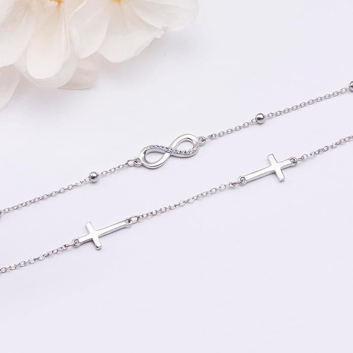 Anklets for Women 925 Sterling Silver Charm Layered Simulated Opal/Moonstone/Daisy/Infinity Summer Beach Ankle Bracelet Foot Chain Jewelry Birthday Valentine's Day Mother's Day Gift