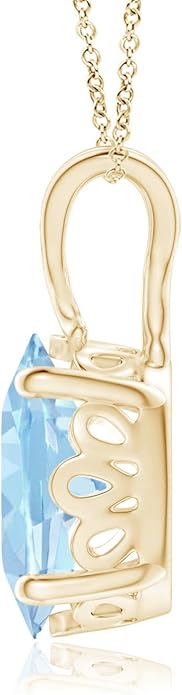 Angara Natural Aquamarine Solitaire Pendant for Women | Vintage in 14K Solid Gold/Platinum With 18" Chain | March Birthday, Anniversary, Gemstone Jewelry Gift